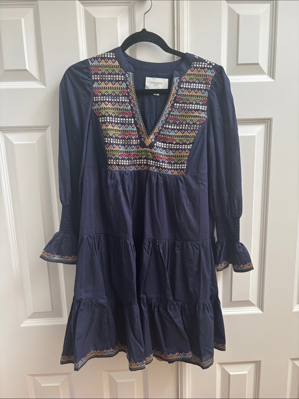 Pomander Place Navy Embroidered Tiered Mini Dress